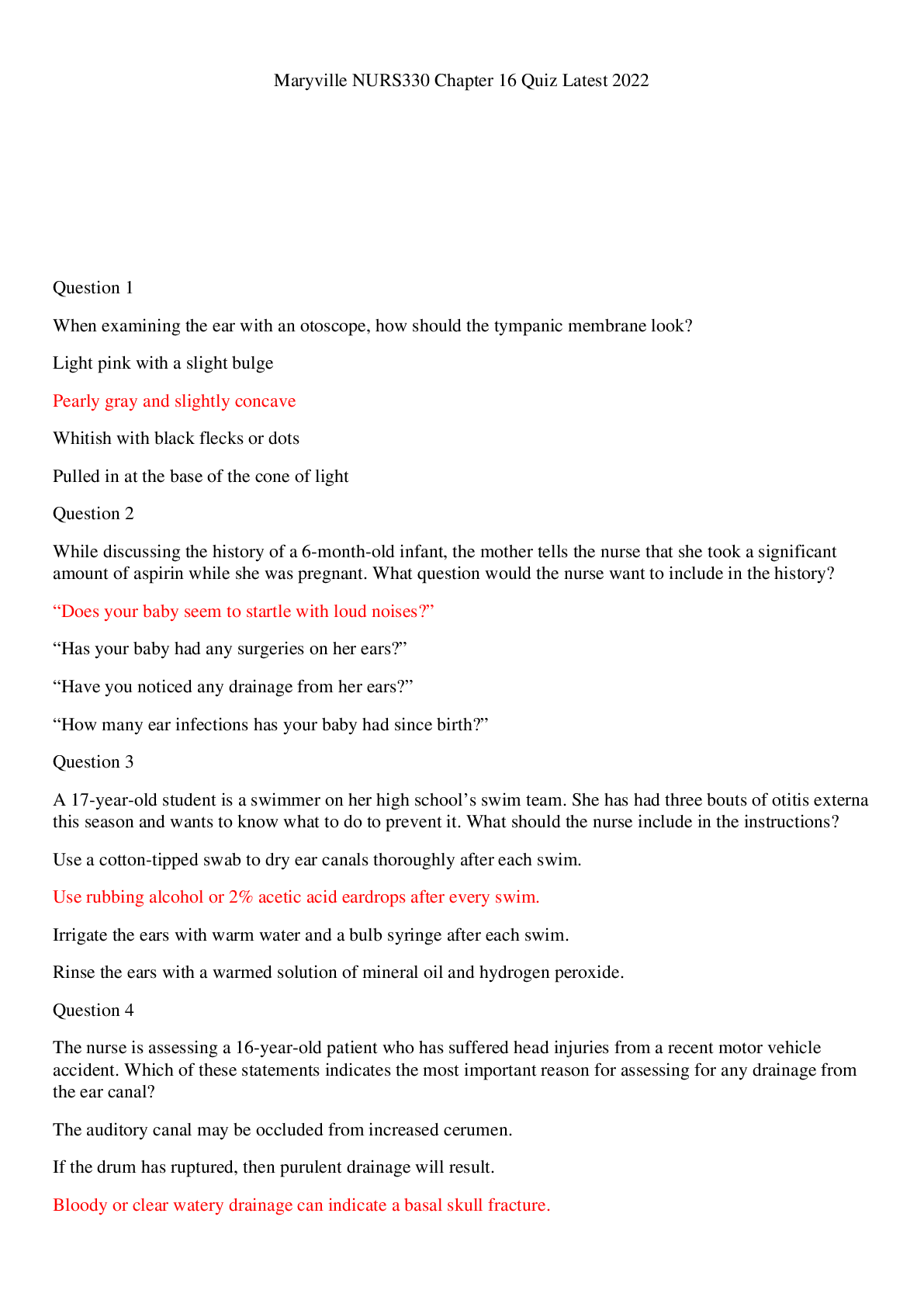 Preview image for Maryville NURS330 Chapter 16 Quiz Updated